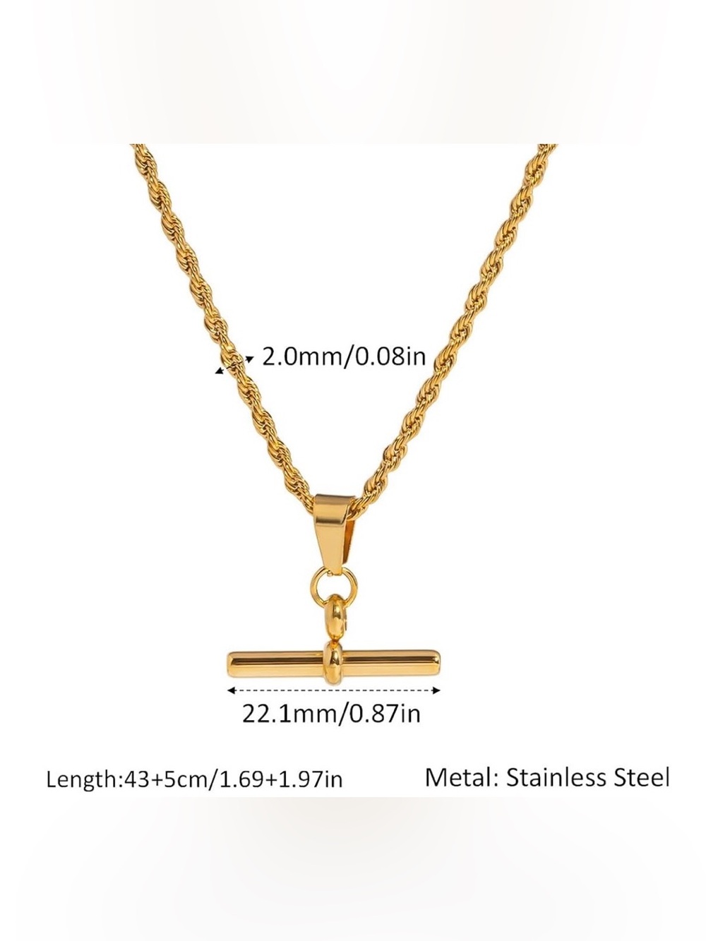 Gold T-Bar Rope Necklace - Picture 4 of 4
